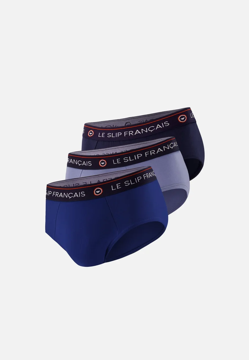 Lot de 3 slips en coton - Slips Bleu Marine Bleu Jean Et Indigo