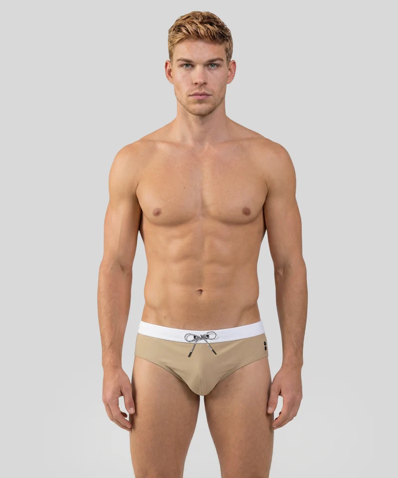 Swim Briefs w. Waistband: Sandy Beige