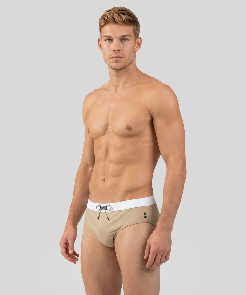 Swim Briefs w. Waistband: Sandy Beige