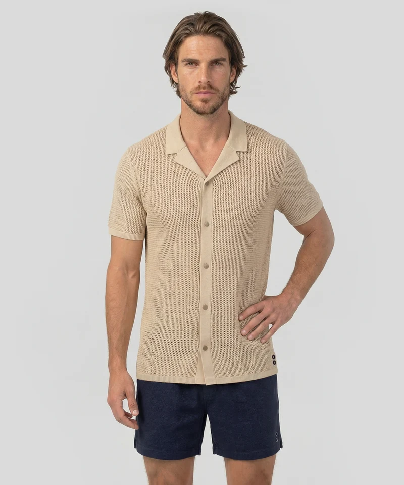 Organic Cotton Crochet Knit Shirt: Natural