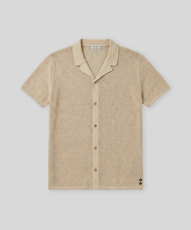 Organic Cotton Crochet Knit Shirt: Natural