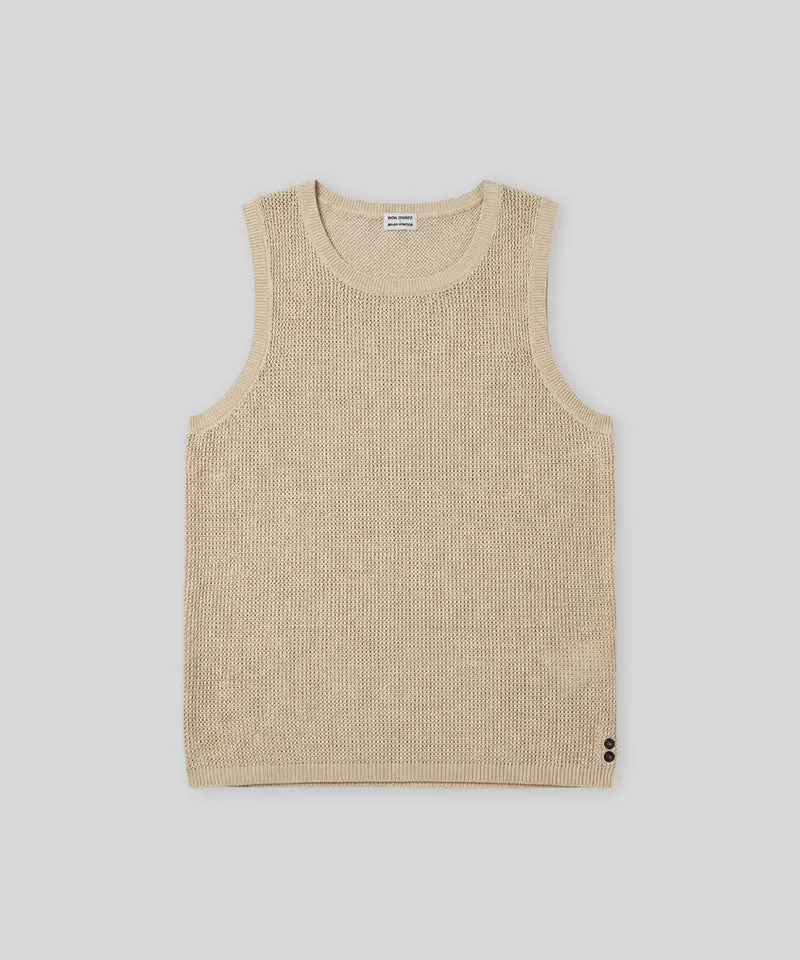 Organic Cotton Crochet Knit Tank Top: Natural