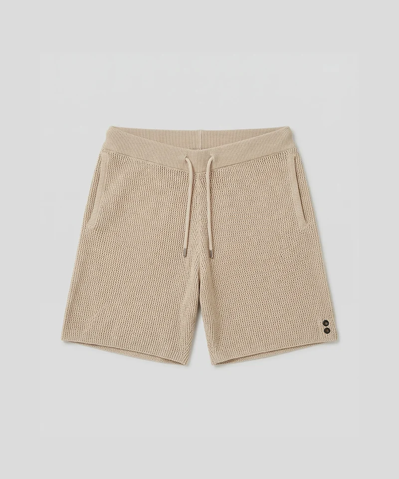 Organic Cotton Crochet Knit Shorts: Natural