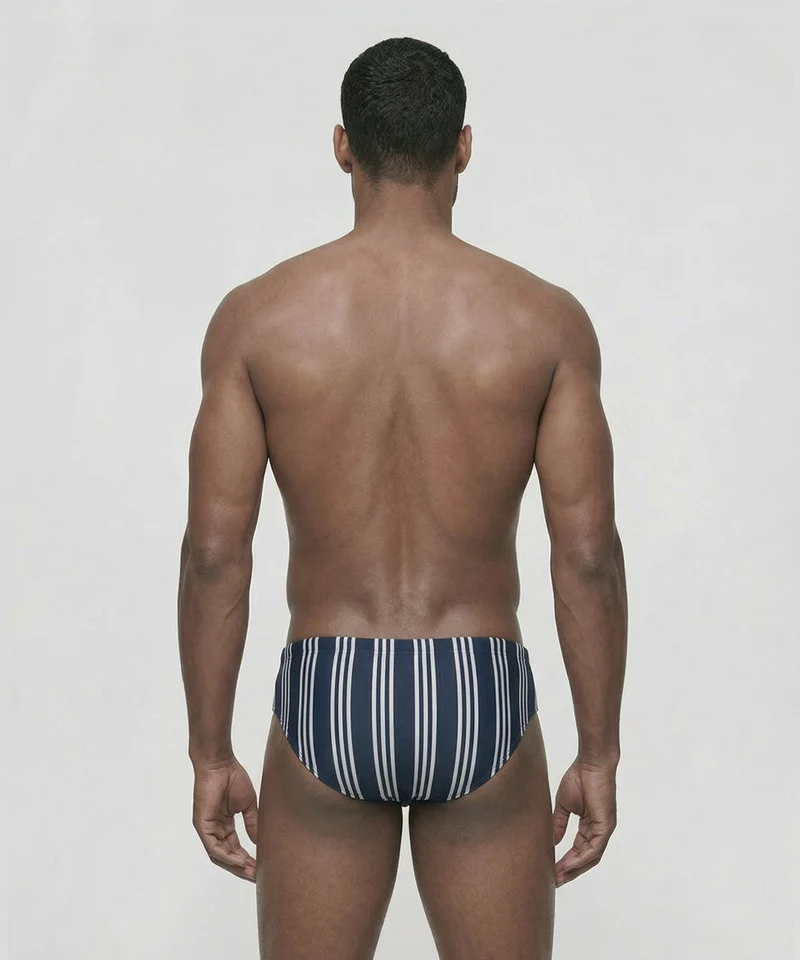 Swim Briefs w. Vertical Thin Stripes: Navy