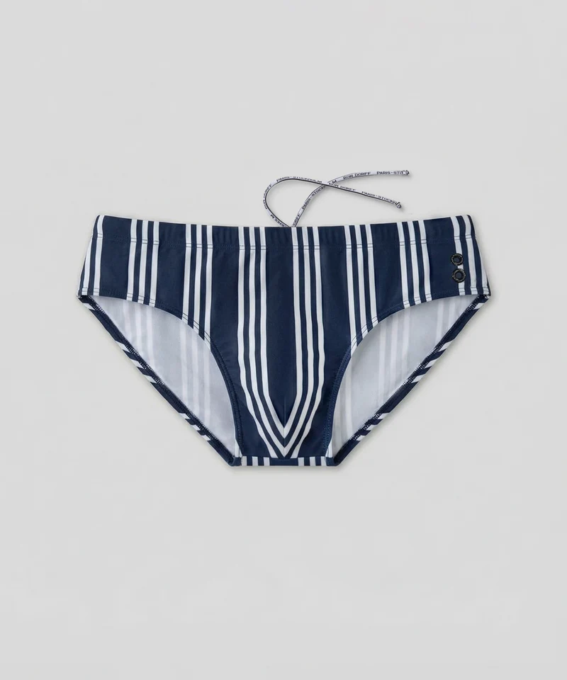 Swim Briefs w. Vertical Thin Stripes: Navy