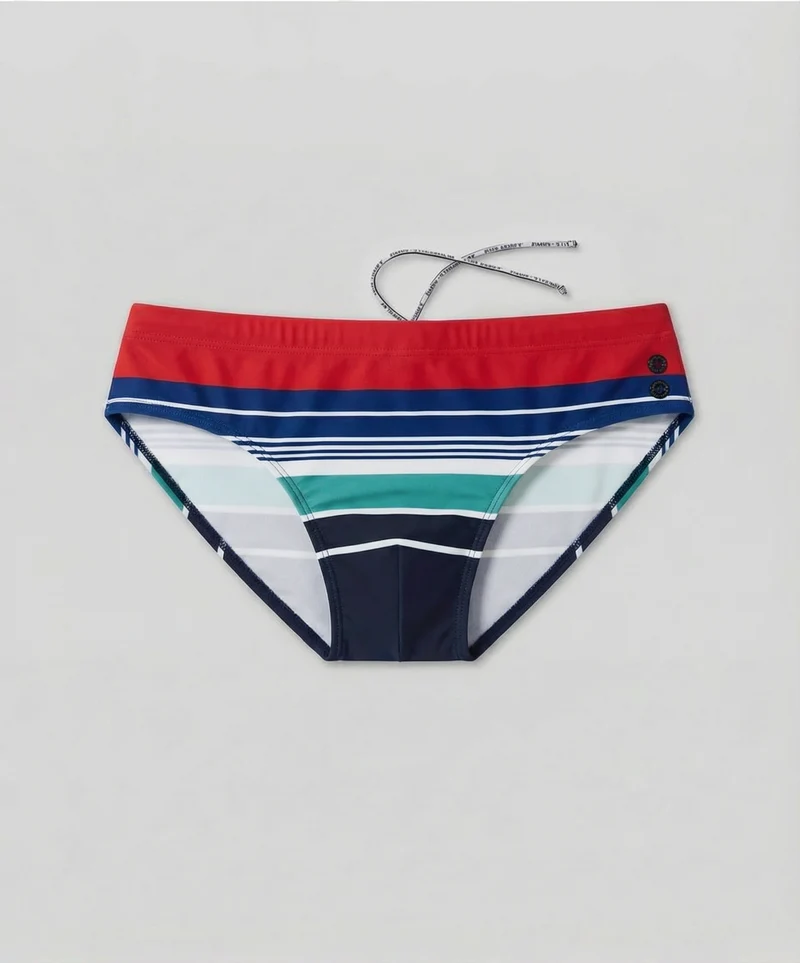 Swim Briefs w. Retro Stripes: Shocking Red