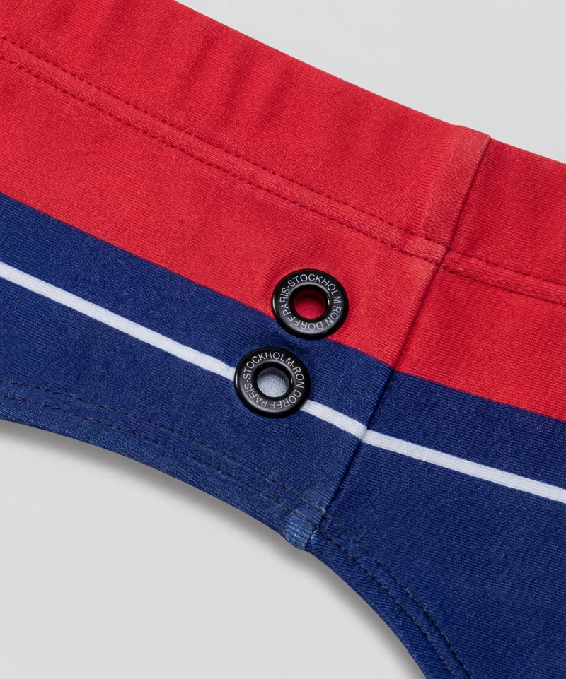 Swim Briefs w. Retro Stripes: Shocking Red