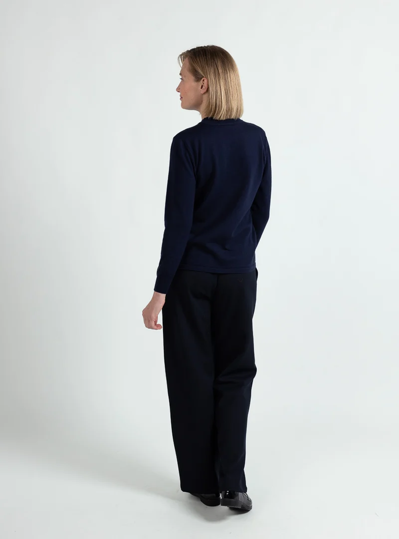 Pull femme col montant laine mérinos bleu marine