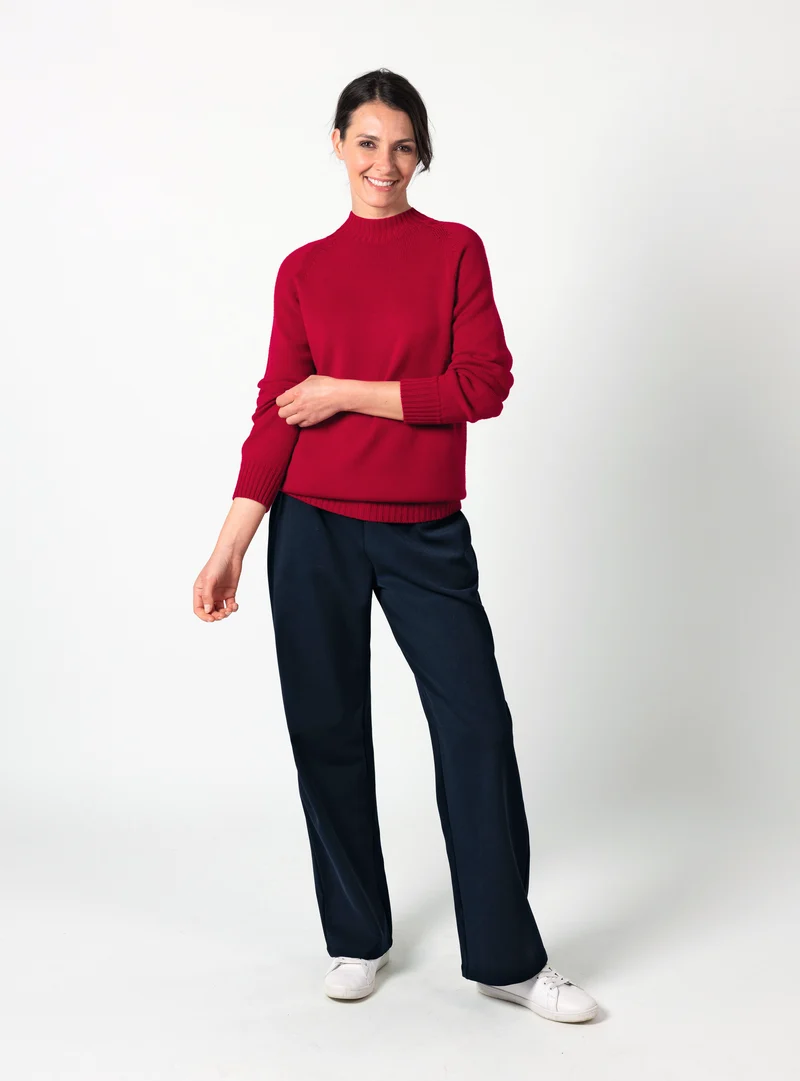 Pull femme intégral laine fine mérinos rouge foncé
