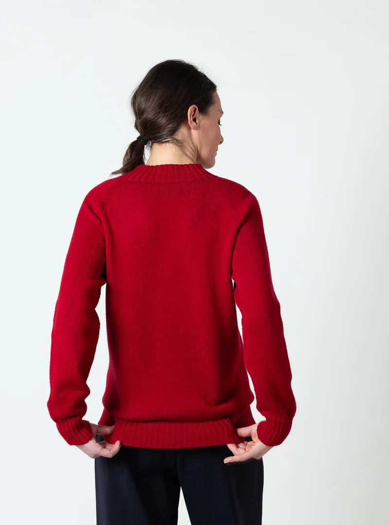 Pull femme intégral laine fine mérinos rouge foncé