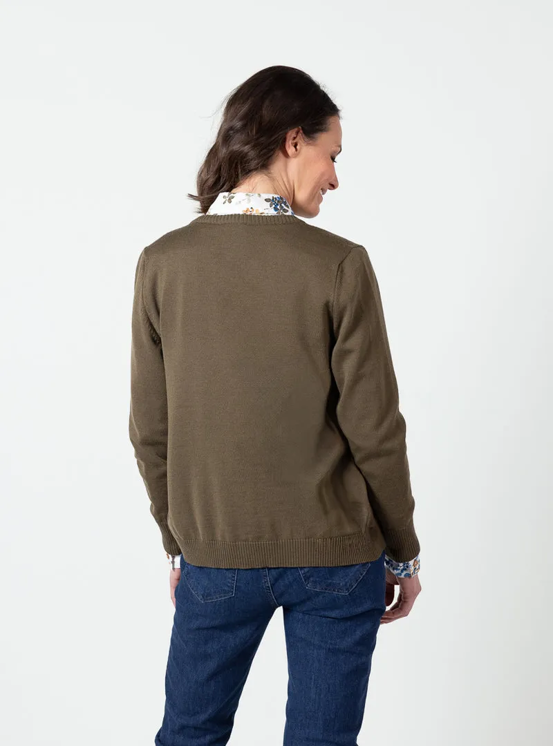 Cardigan femme en laine mérinos vert jonc