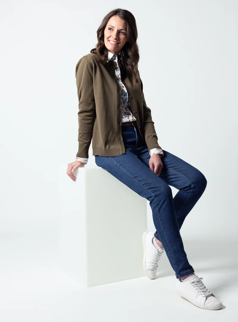 Cardigan femme en laine mérinos vert jonc