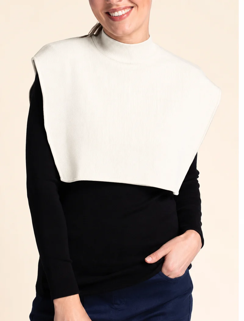 Col plastron mixte laine mérinos blanc naturel