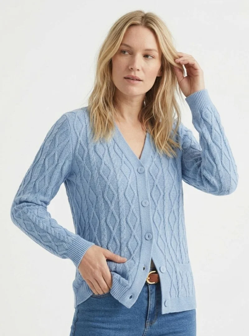 Gilet femme torsadé en coton bleu azur