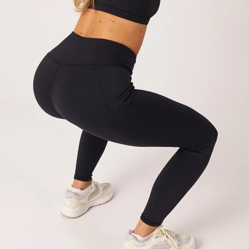 Premium High Waist Leggings mit Taschen | Schwarz