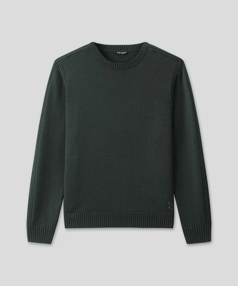 Cotton-Wool Navy Sweater w. Side Rib: Military Green