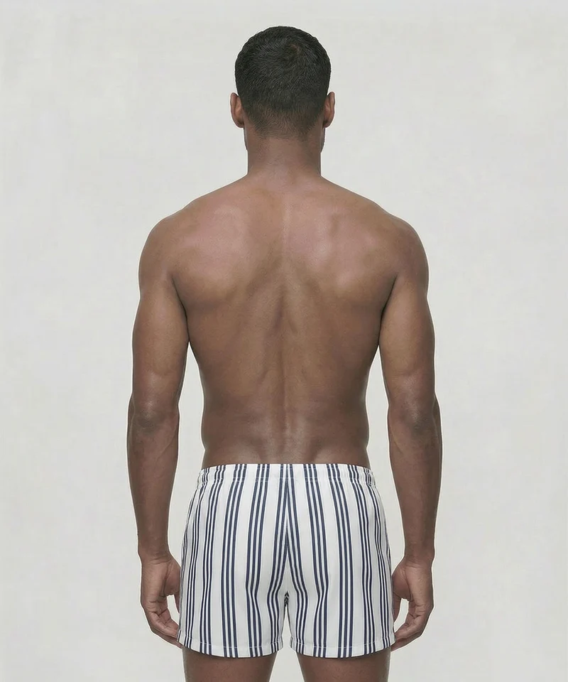 Swim Shorts w. Vertical Thin Stripes: White