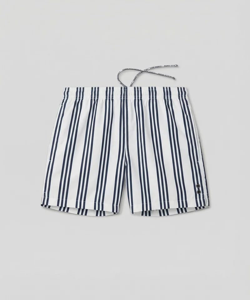Swim Shorts w. Vertical Thin Stripes: White