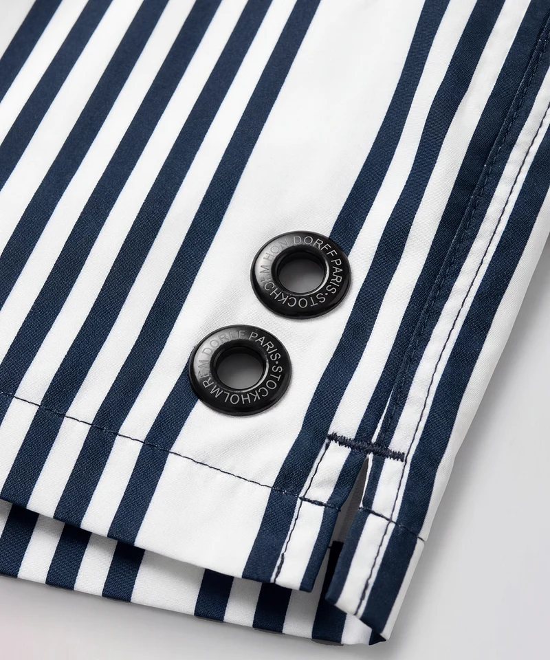 Swim Shorts w. Vertical Thin Stripes: White