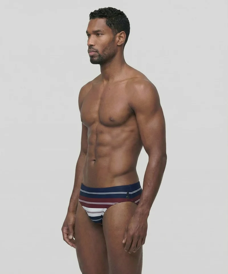 Swim Briefs w. Irregular Stripes: Red