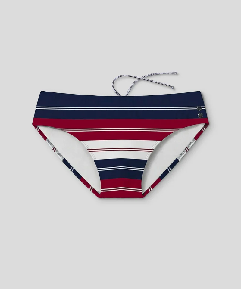 Swim Briefs w. Irregular Stripes: Red