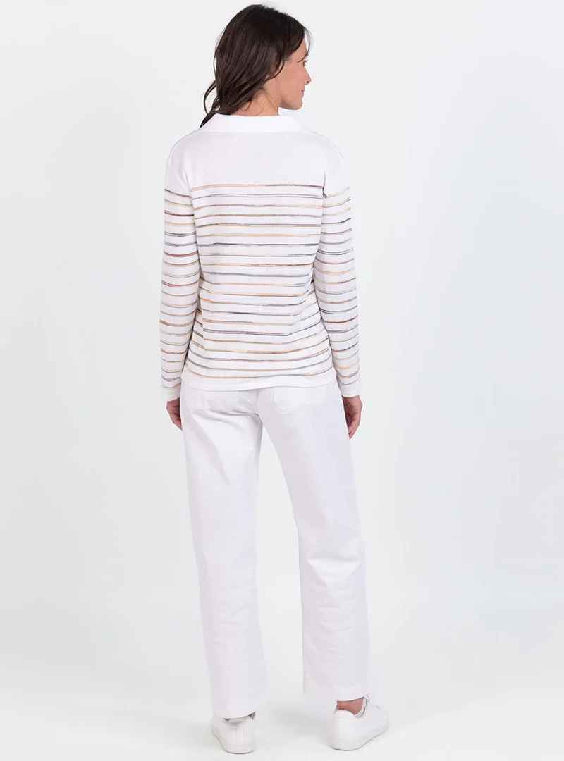 Polo femme en coton rayée blanc