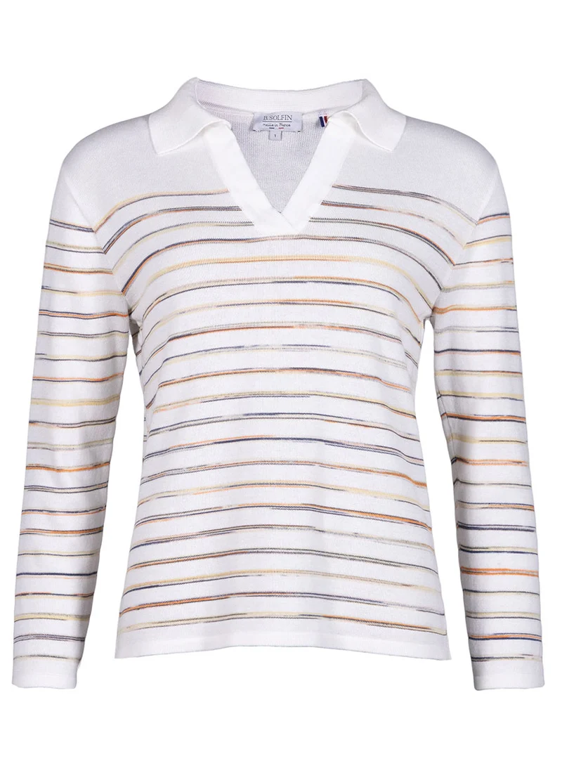 Polo femme en coton rayée blanc
