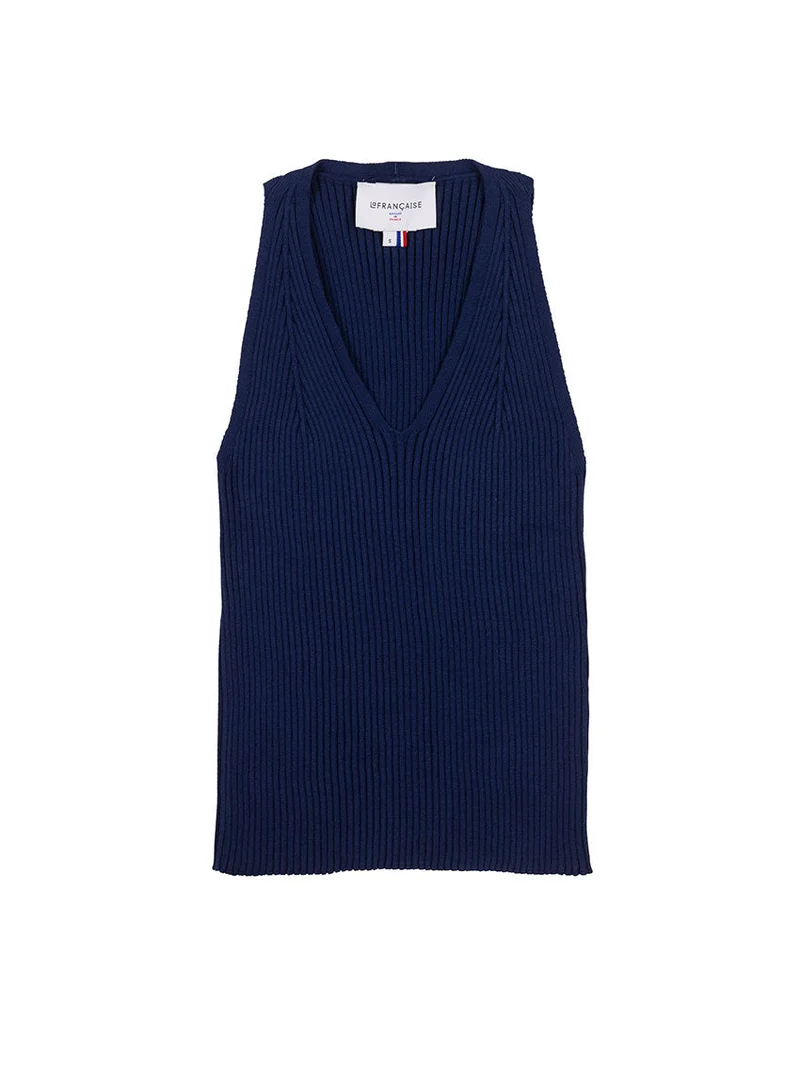 Top maille côtelée bleu marine Francine