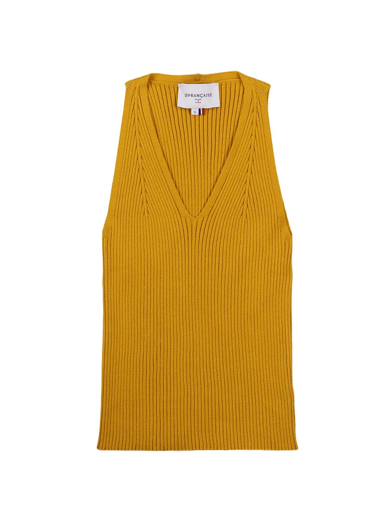 Top maille côtelée jaune Francine
