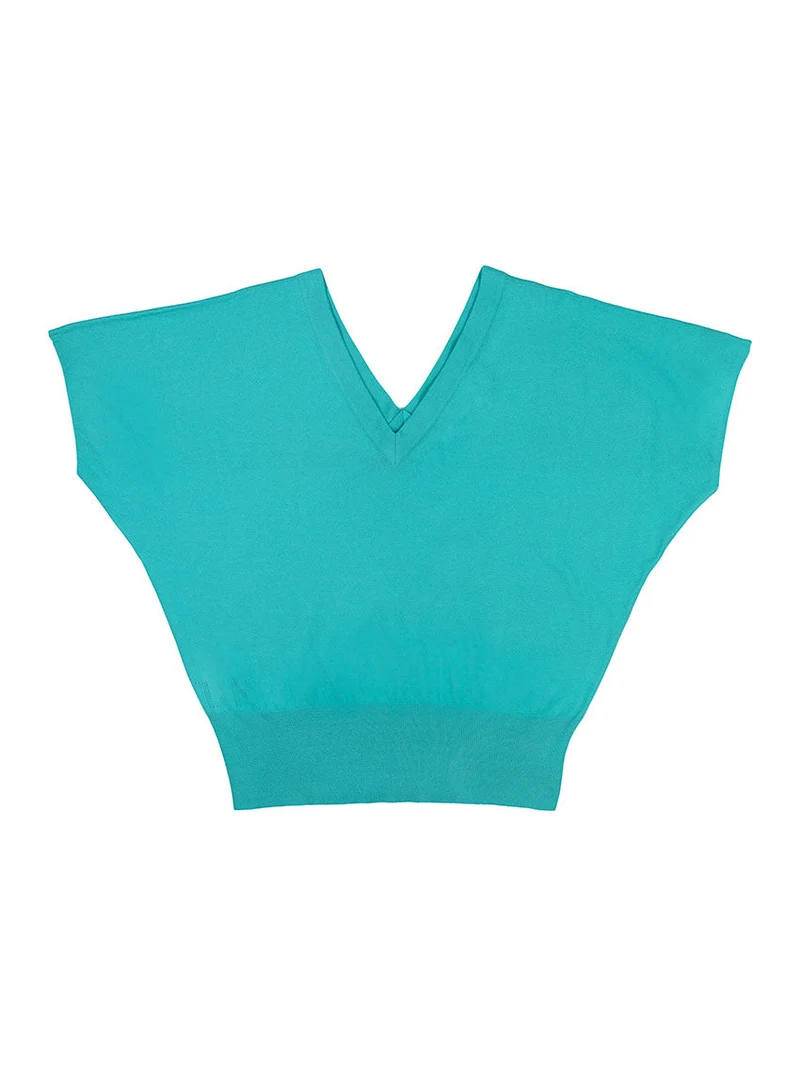 Top col V manches kimono vert menthe Félicité
