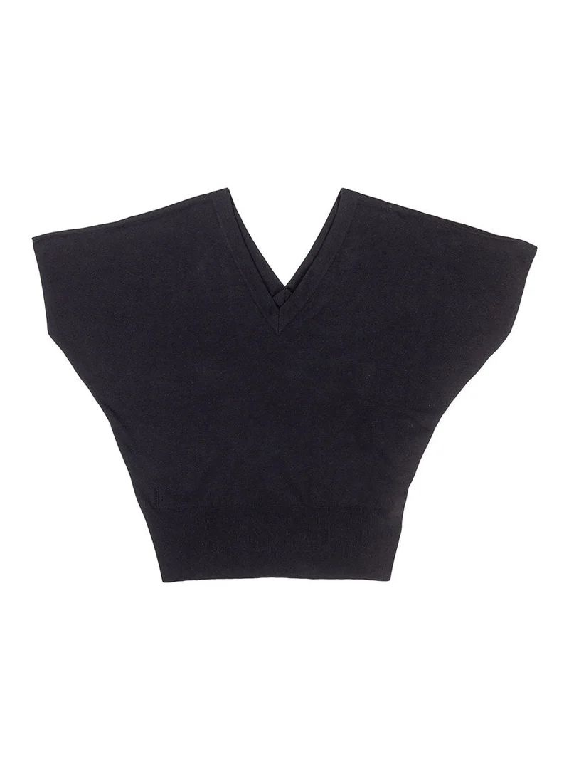 Top col V manches kimono noir Félicité