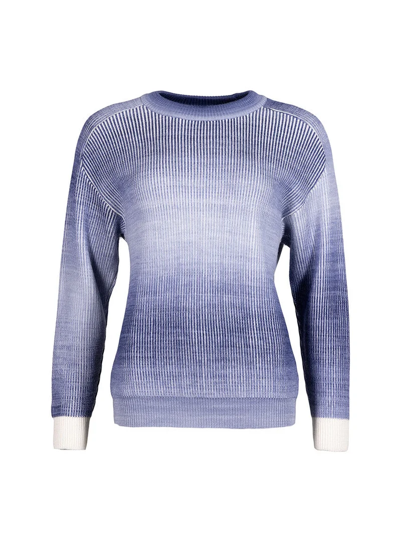 Pull côte anglaise laine mérinos bleu Eugénie