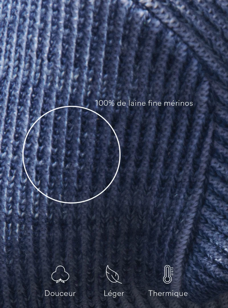 Pull côte anglaise laine mérinos bleu Eugénie