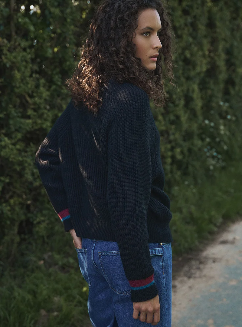 Pull maille perlée mohair noir Elsa
