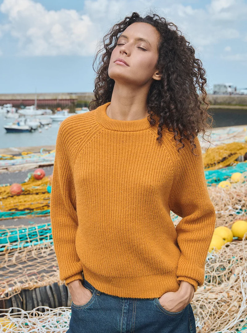 Pull grosse maille perlée jaune Elsa