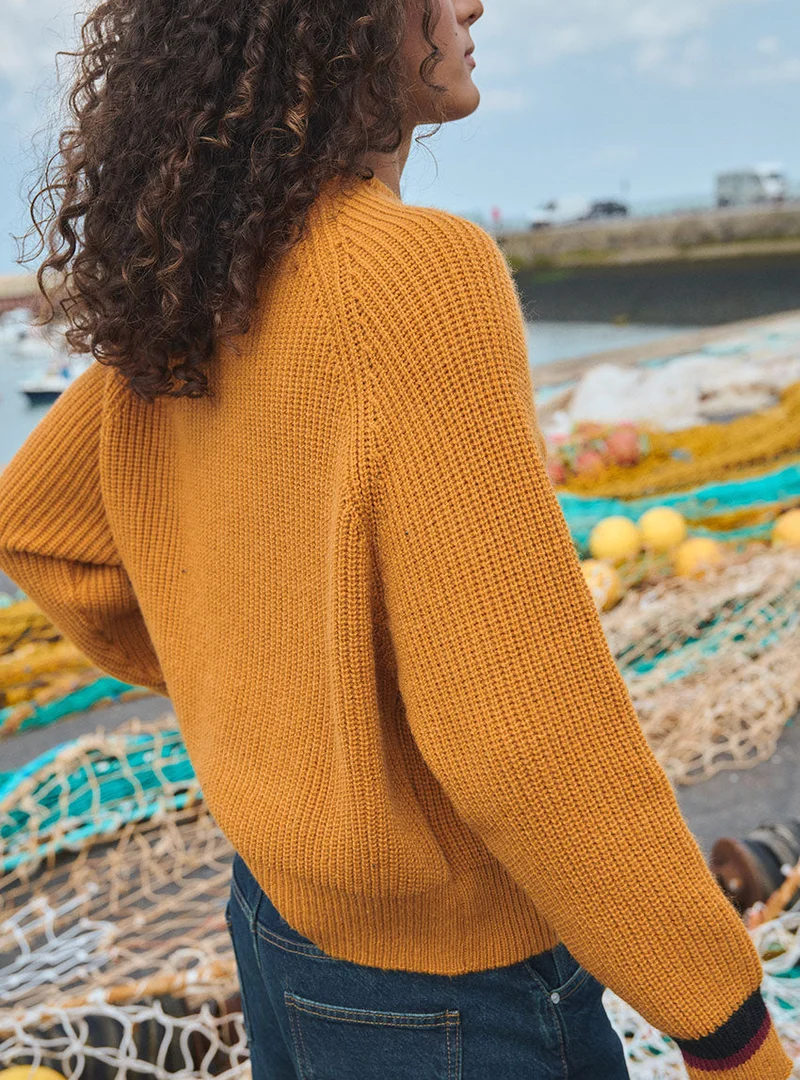 Pull grosse maille perlée jaune Elsa