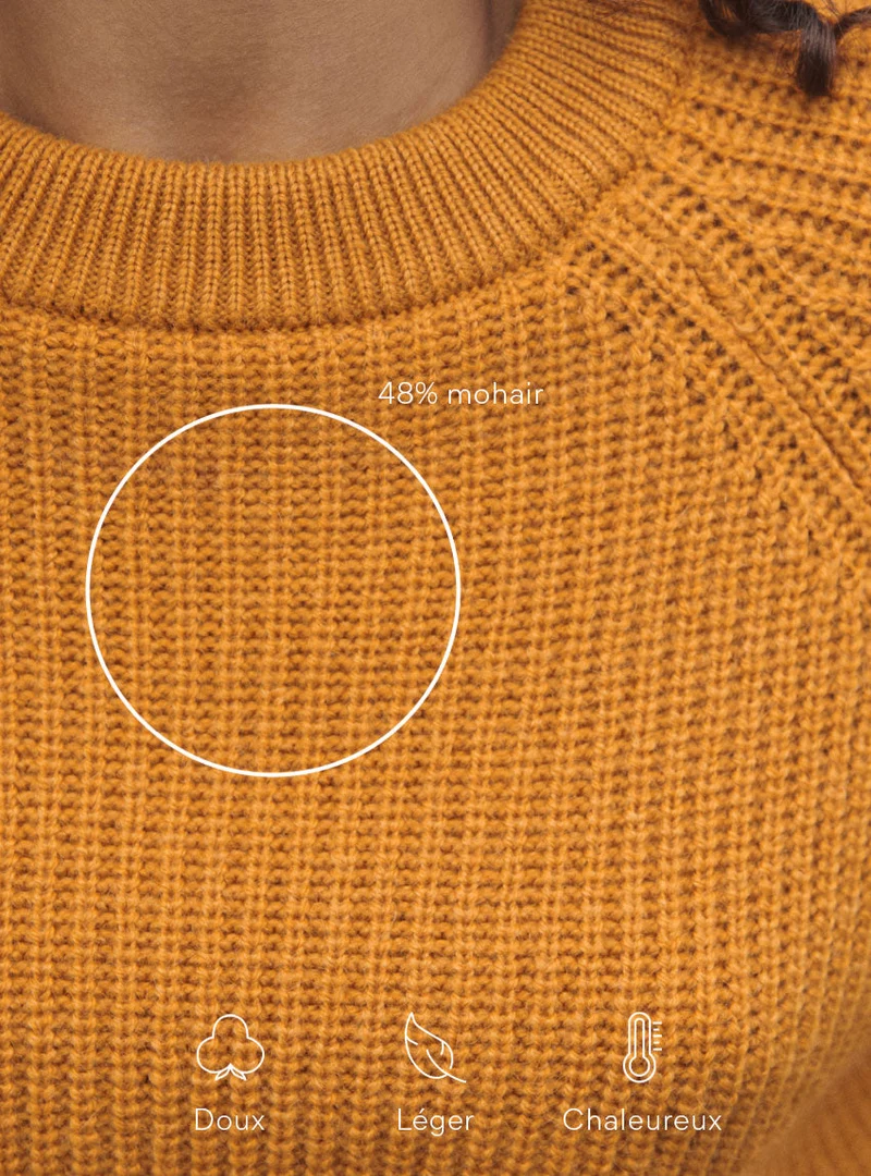 Pull grosse maille perlée jaune Elsa