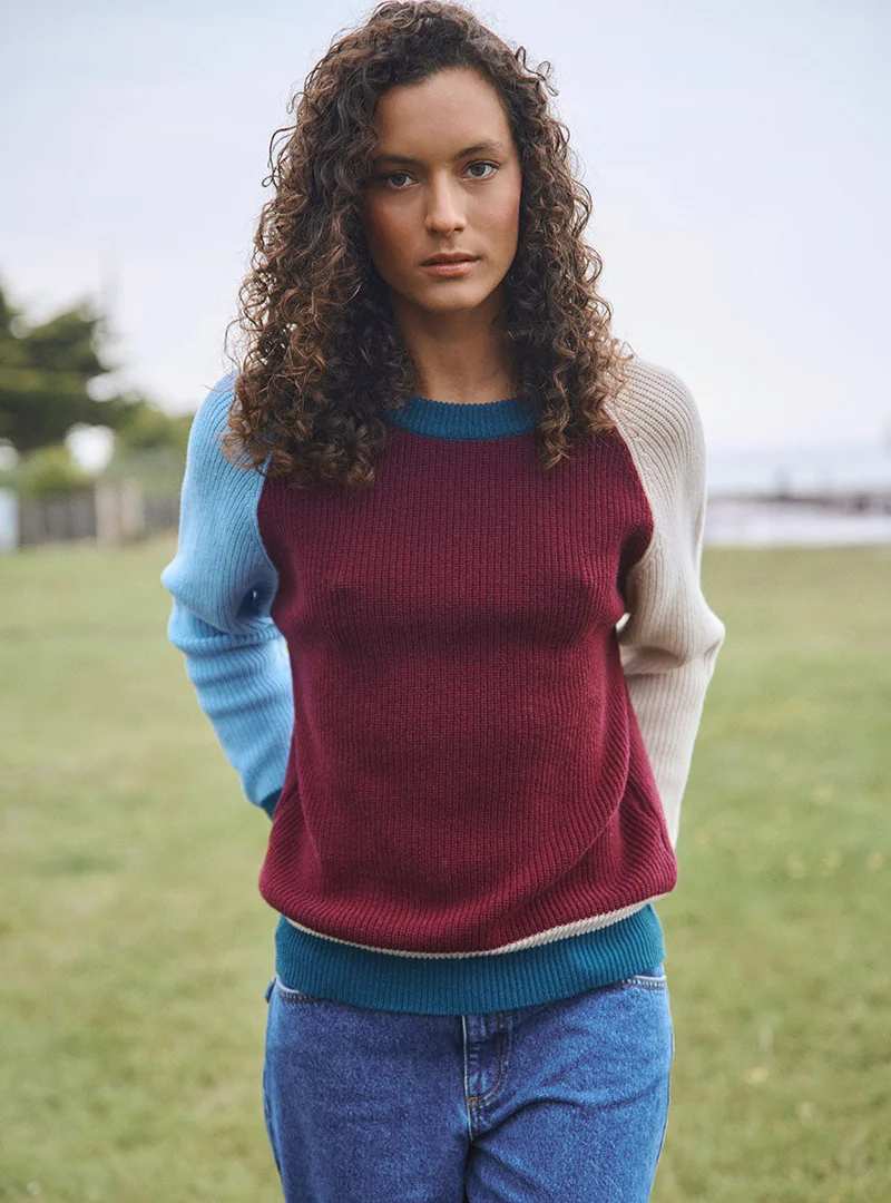 Pull laine mérinos et cachemire tricolore Élisabeth