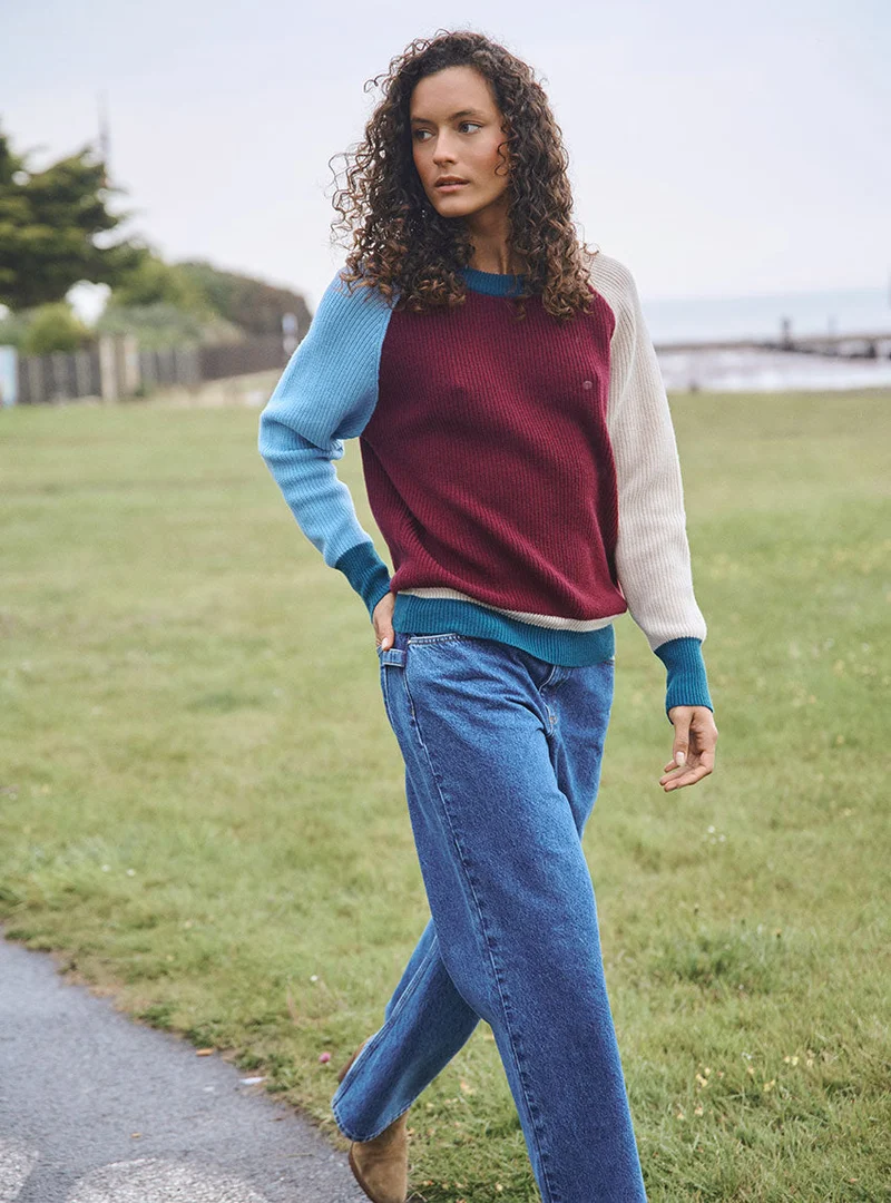Pull laine mérinos et cachemire tricolore Élisabeth