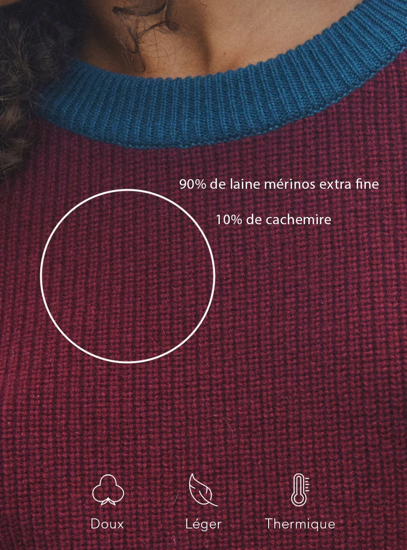 Pull laine mérinos et cachemire tricolore Élisabeth
