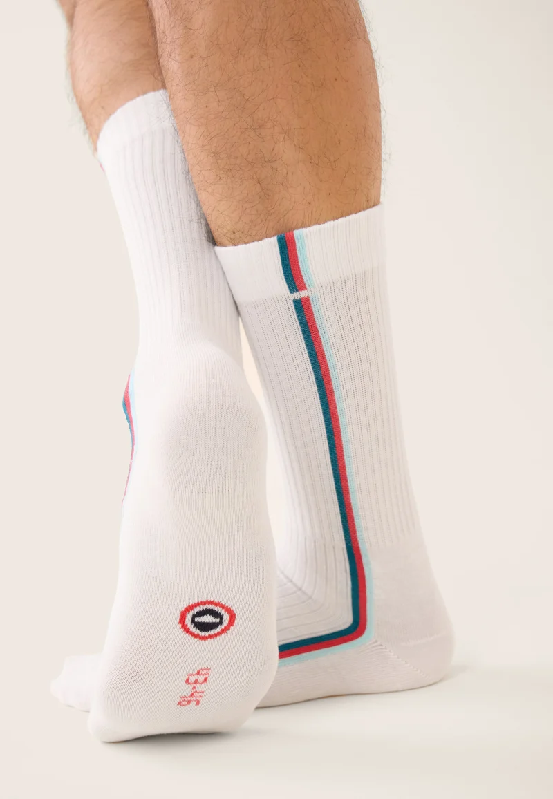 Chaussettes de sport mi-hautes rayées bleu, rose et vert - Wilfried Lignes Bleu Canard Rose Cerise Vert D'Eau