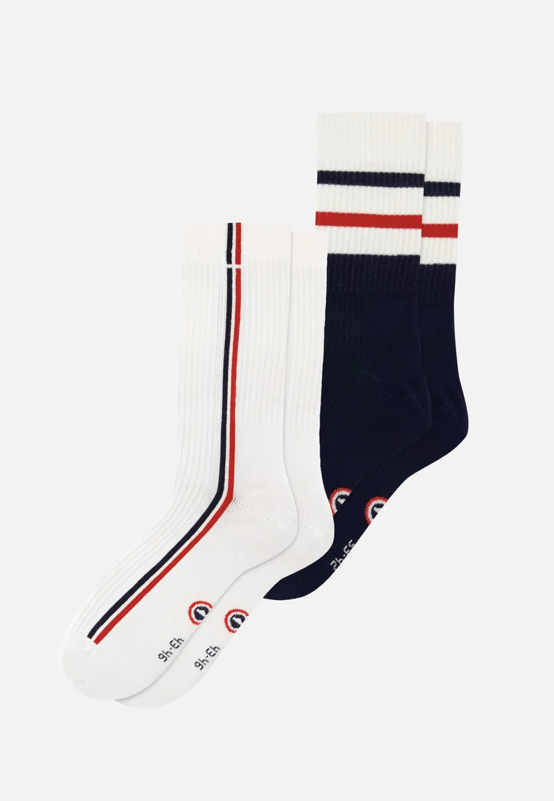 Lot de 2 chaussettes mi-hautes en coton - Chaussettes Marine Blanc Rouge