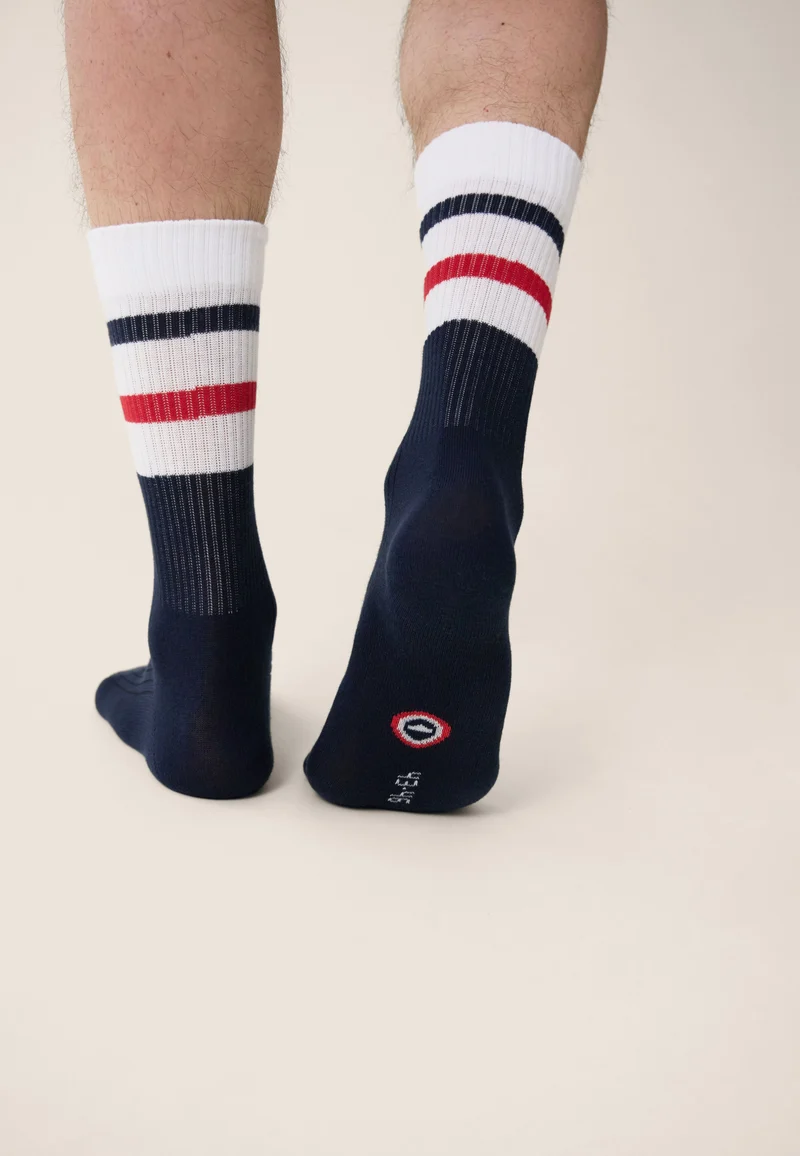 Lot de 2 chaussettes mi-hautes en coton - Chaussettes Marine Blanc Rouge