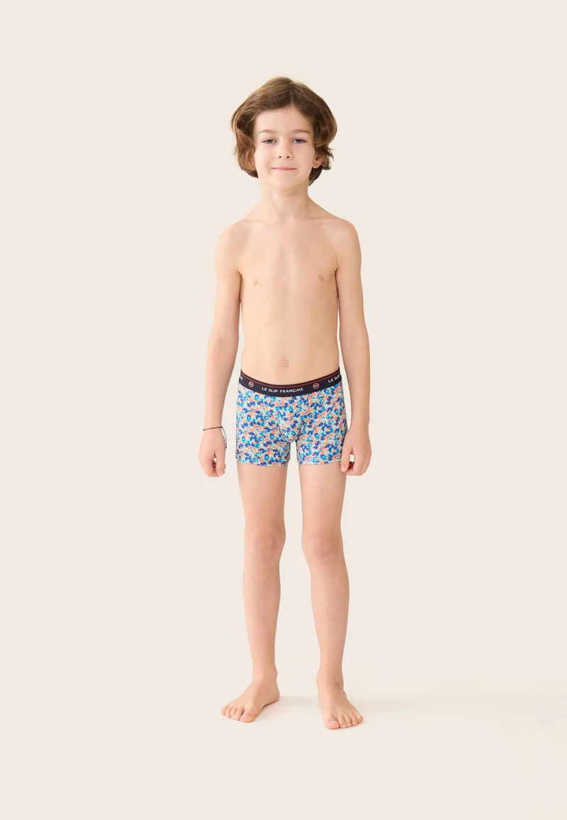 Boxer enfant bleu à motif confetti en coton - Petit Joseph Confetti Bleu Nautique