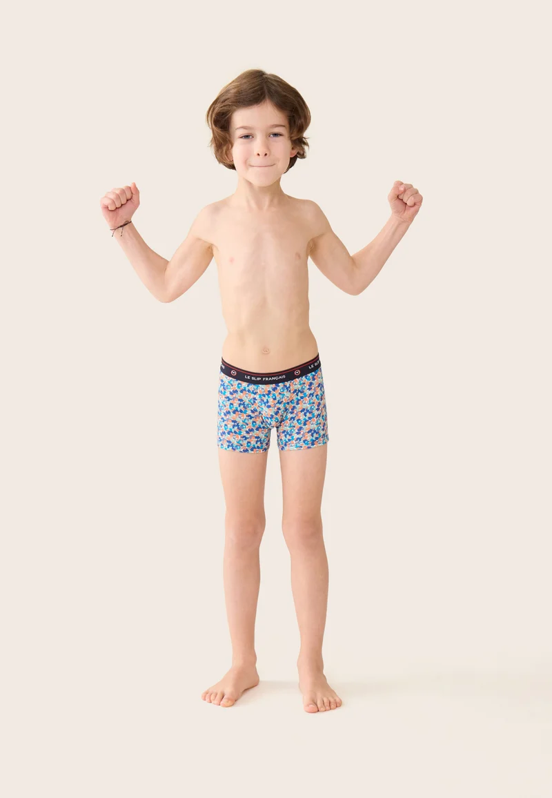 Boxer enfant bleu à motif confetti en coton - Petit Joseph Confetti Bleu Nautique