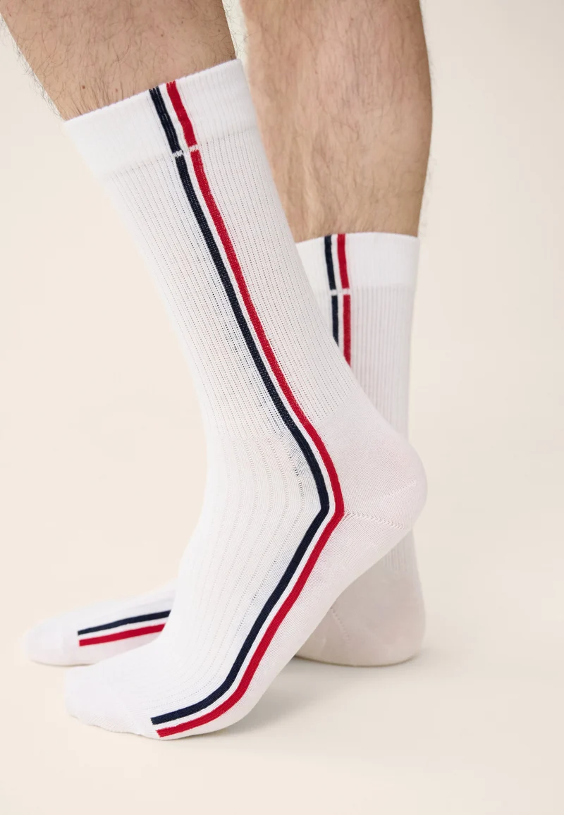 Chaussettes de sport mi-hautes rayées marine, blanc et rouge - Wilfried Lignes Marine Blanc Rouge