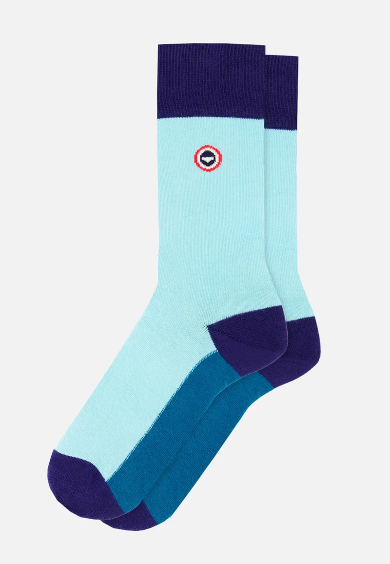 Chaussettes mi-hautes bleu fantaisie - Lucas Bloc Indigo Bleu Canard Vert D'Eau