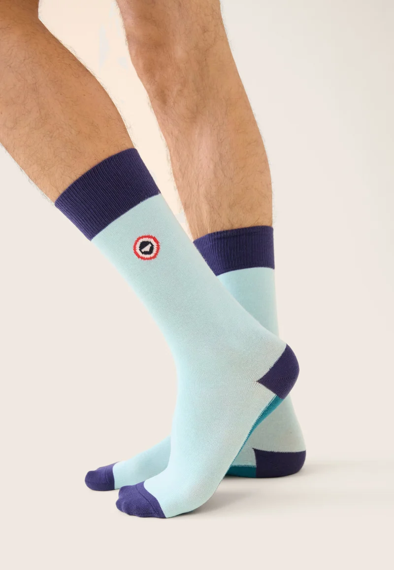 Chaussettes mi-hautes bleu fantaisie - Lucas Bloc Indigo Bleu Canard Vert D'Eau