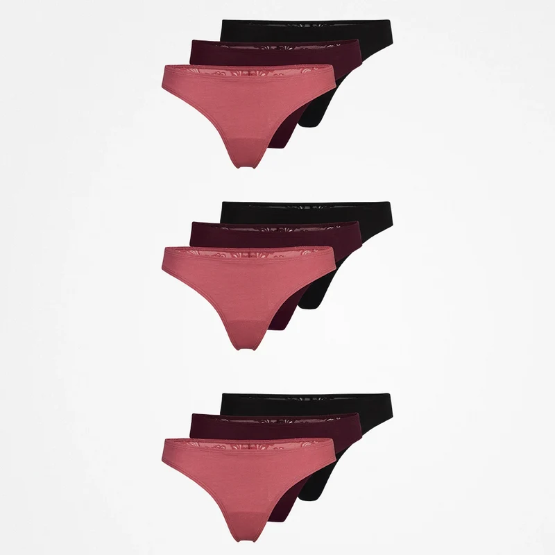 Tangas mit Spitze back ass | Mix (Mauve/Weinrot/Schwarz)