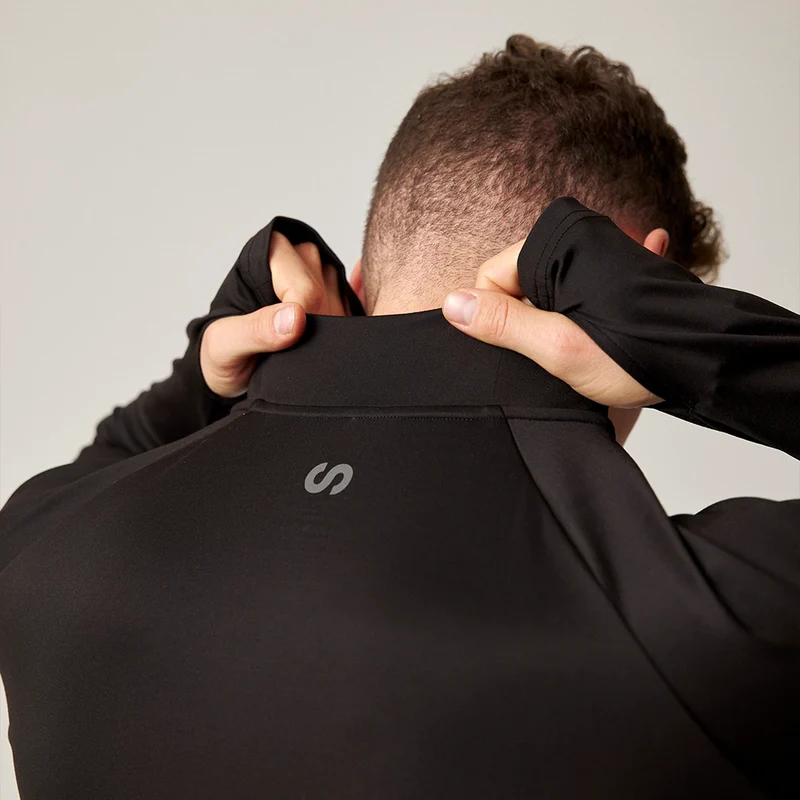 1/2 Zip Sportshirt langarm Herren | Schwarz